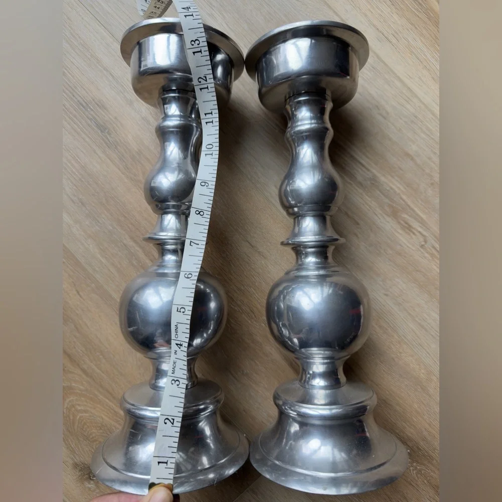 ❤️ Tall Vintage Silver Candlesticks Pair 13.5” – Beautiful Table or Mantel Decor - Picture 5 of 5